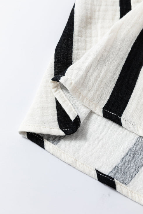 Stripe Crinckled Ruffled Sleeve Button up Loose Shirt